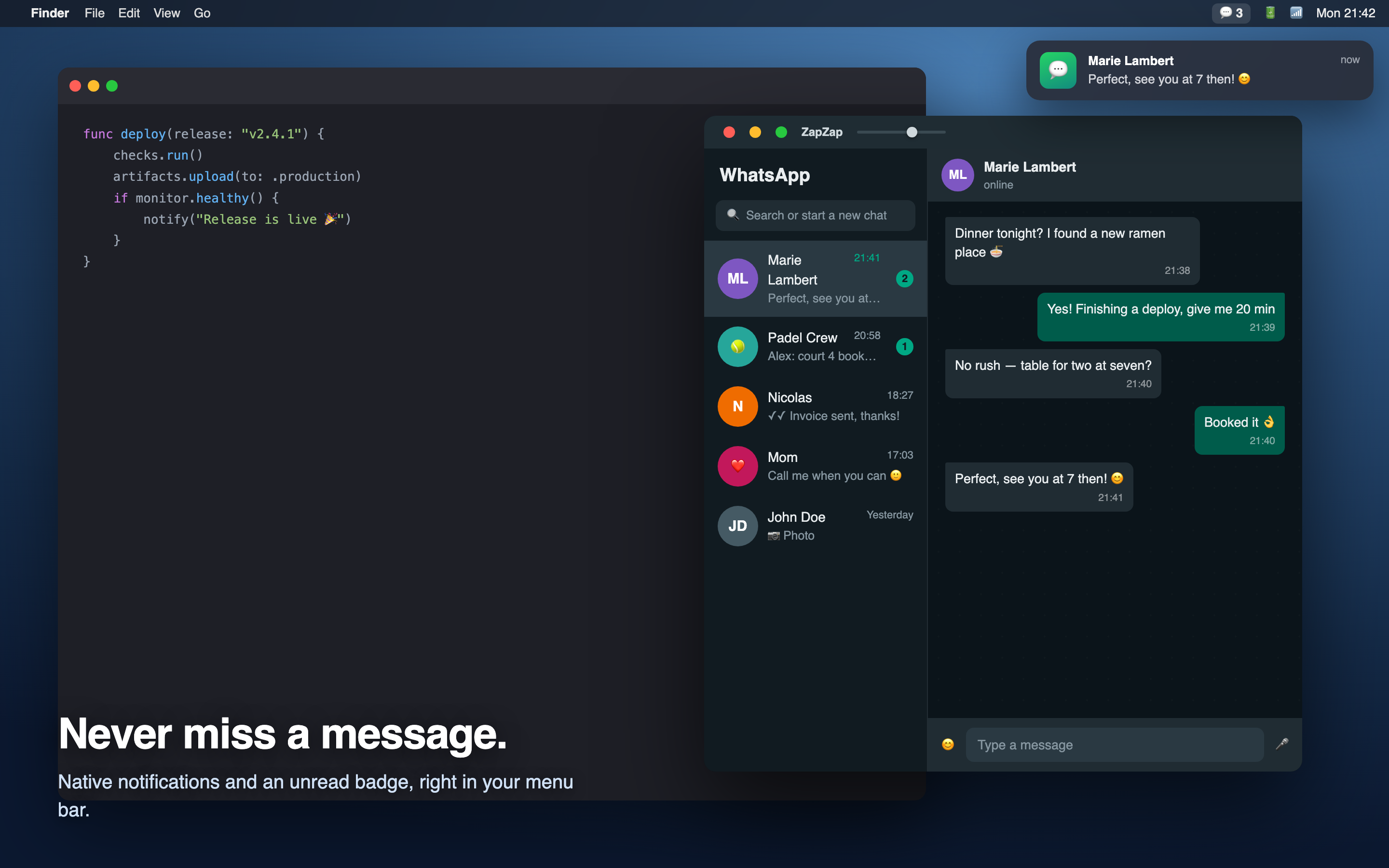 Native notifications and unread badge